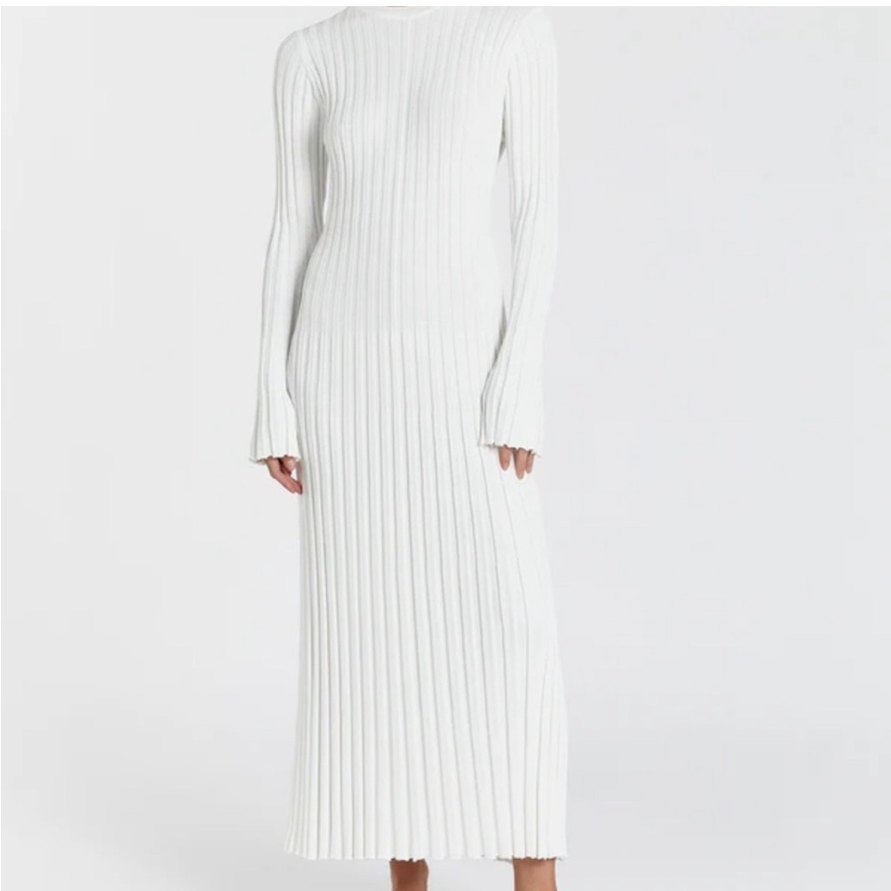 DISSH Ada White Ribbed Midi Dress NWT